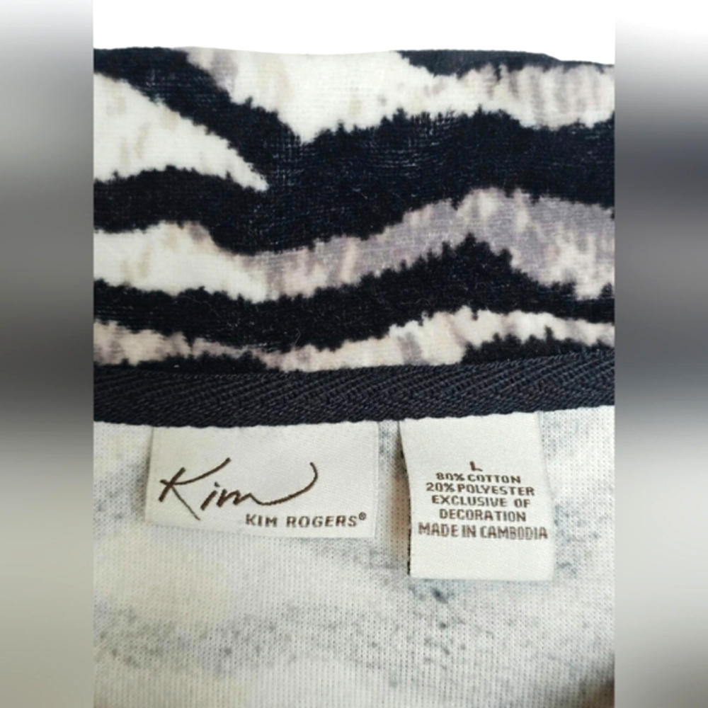 Kim Roger's Black Gray & White Soft Velour Zip up Jacket Zebra Print w/ Pockets - Picture 11 of 11